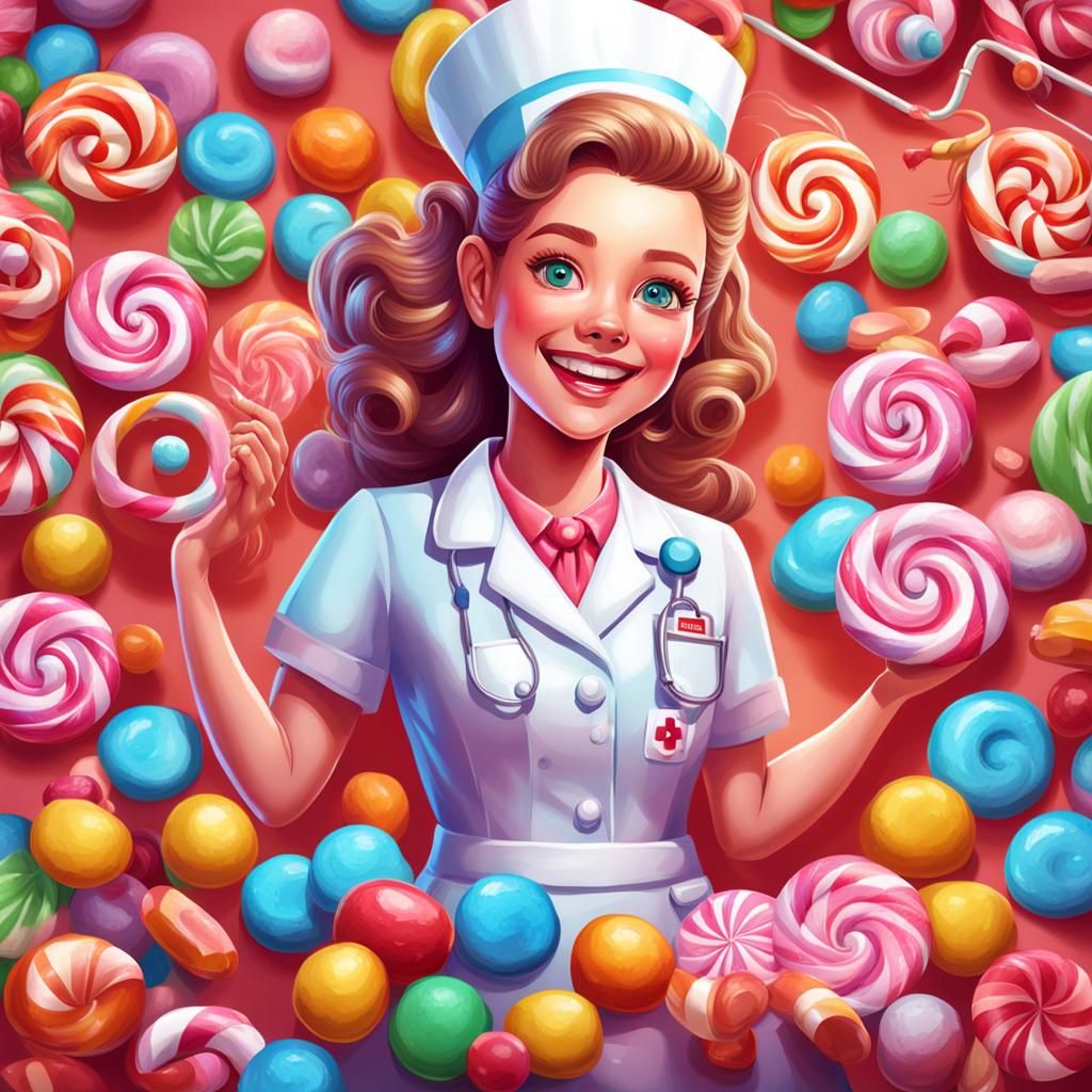 Happy Nurse in Whimsical Candy Art Style