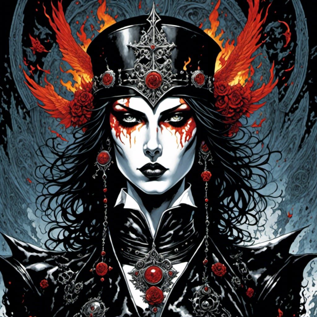 Fiery Conjuration in Black and White Comic Style