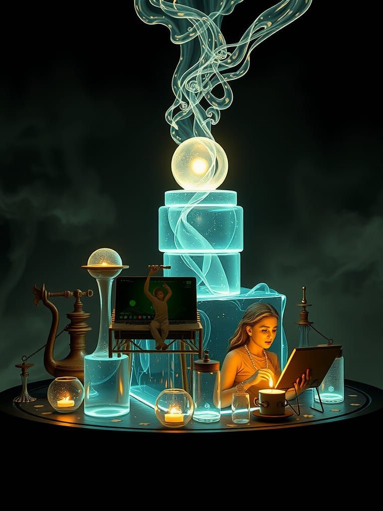 Fantastical Steampunk Figure in Liquid Ceramic Style