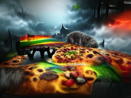 Spooky Pizza Cat with Rainbow, Dark Matte Painting