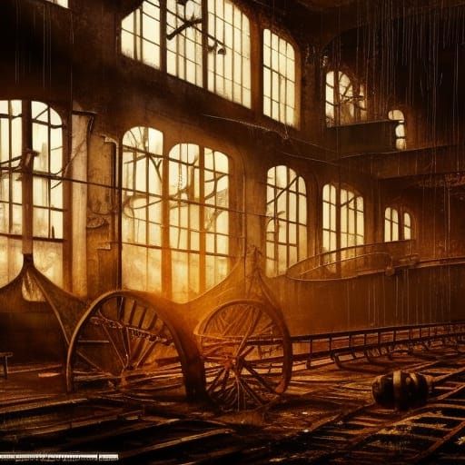 Steampunk Cotton Mill Interior in Gothic Style