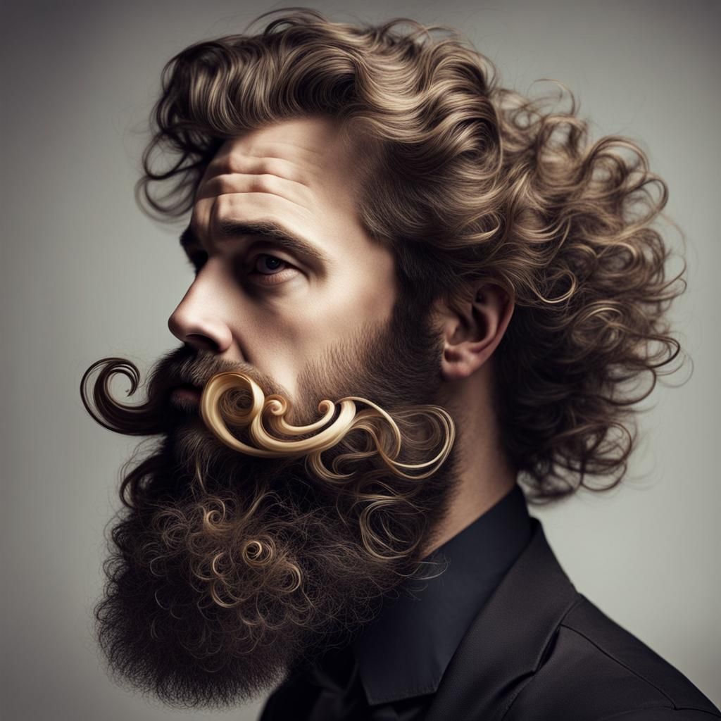 Man with Wacky Curled Beard: Surreal Portrait
