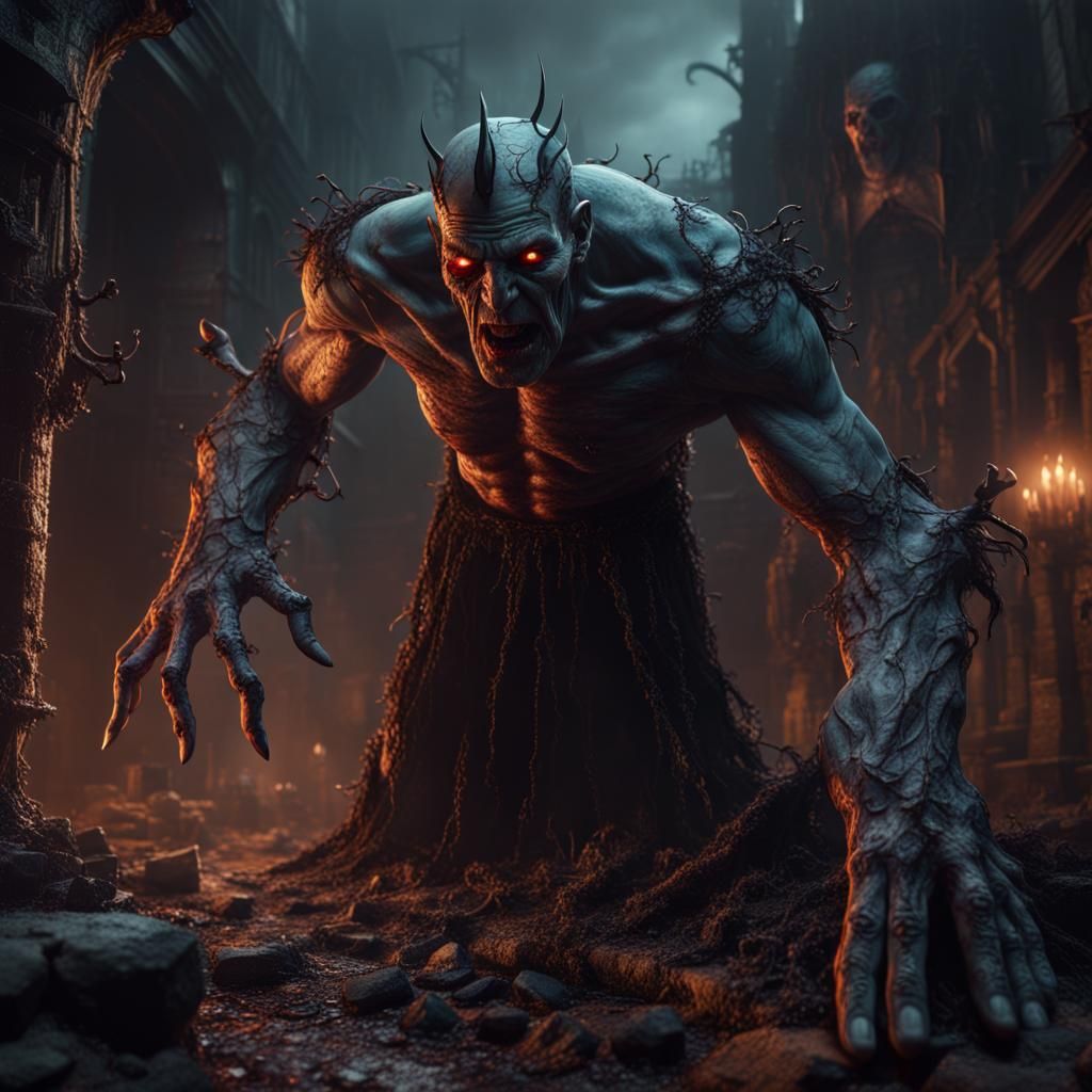 Demonic Eldritch Frankenstein: Detailed Fantasy Art