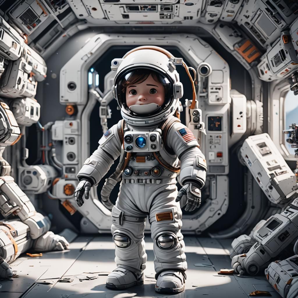 Cute White Astronaut Toy in 3D Cinematic Style