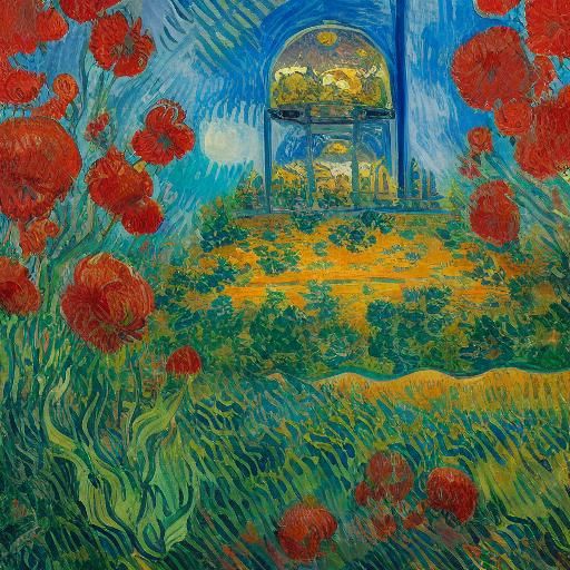 Spacesuit Among Plants on Red Planet, Expressionist Painting