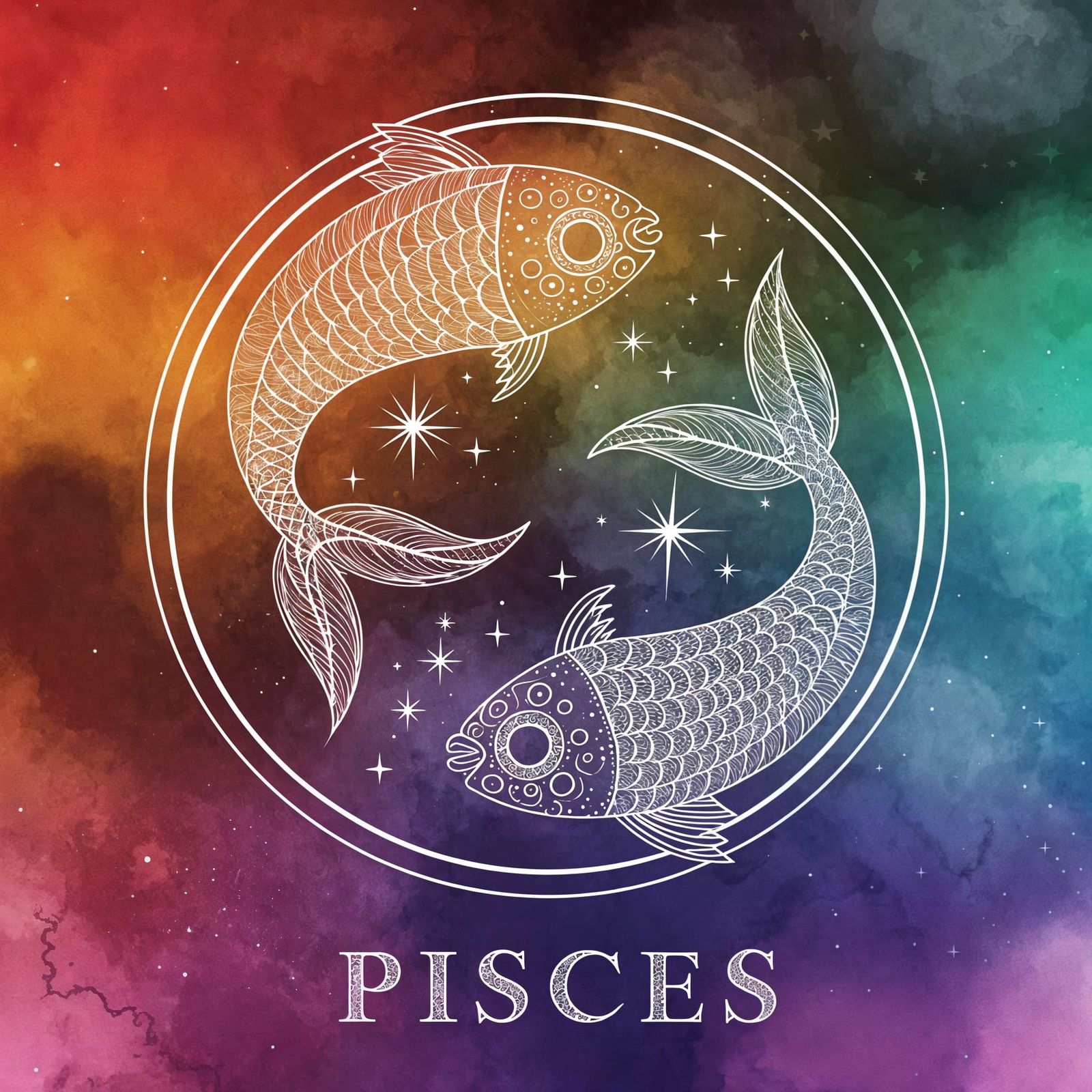 Cosmic Pisces Fish Dance in Vibrant Watercolor Pattern