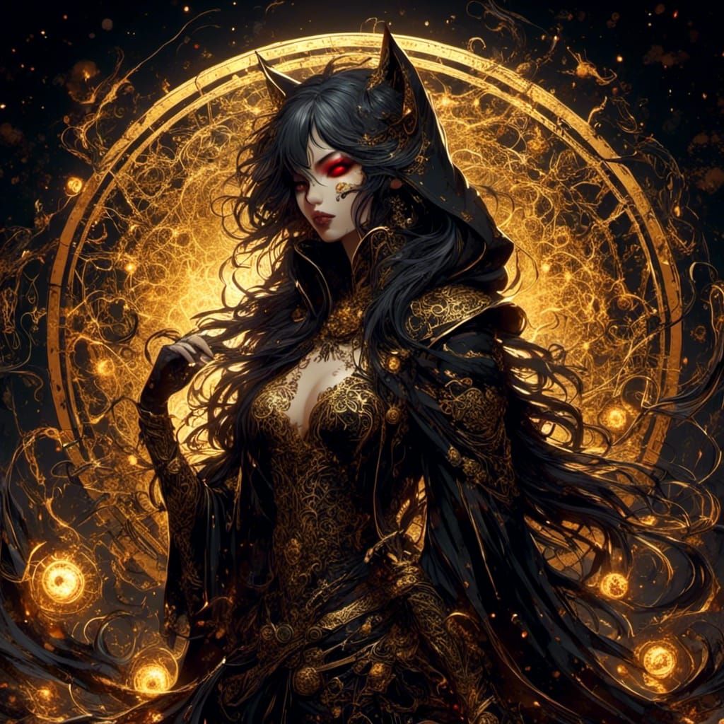 Gothic Anime Catgirl Assassin in Horrorcore Style