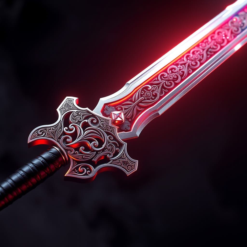Divine Sword in Ancient Anime Style with Intricate Inscripti...
