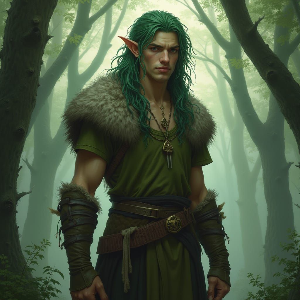 Half-Elf Druid in Mystical Forest