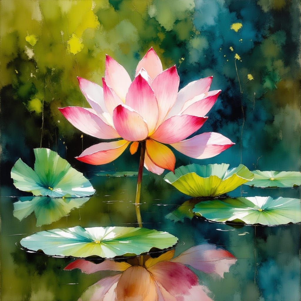 Pink Lotus Flower in Impressionistic Style