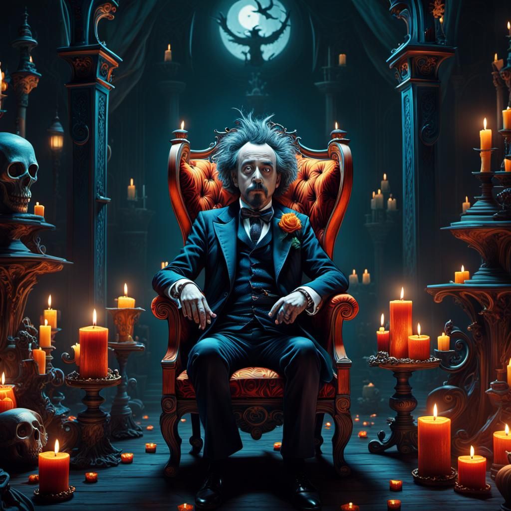 Tim Burton in Dark, Whimsical Fantasy Scene