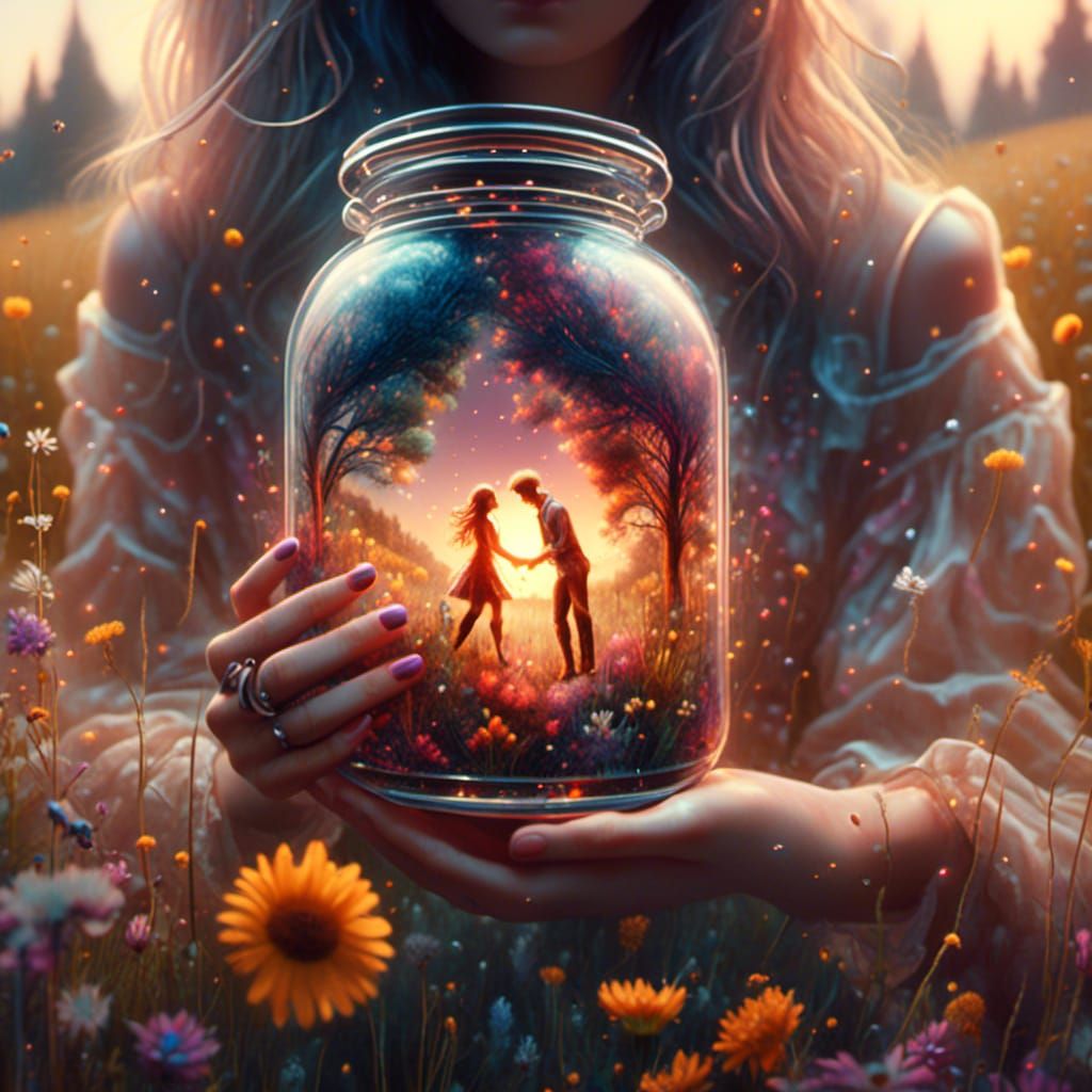 Double Exposure Jar with Kissing Couple