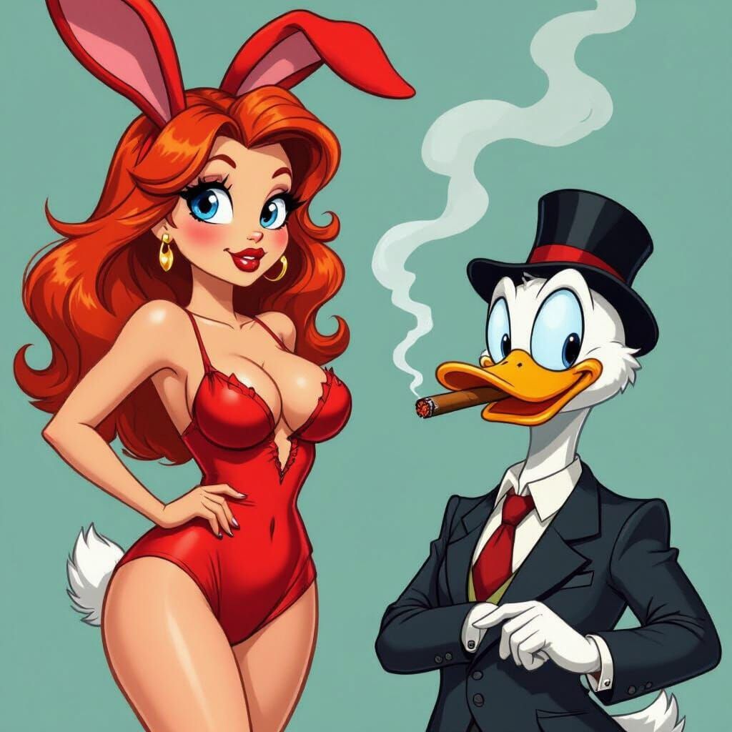 Woman Bunny Hybrid and Duck in 2D Cartoon Style