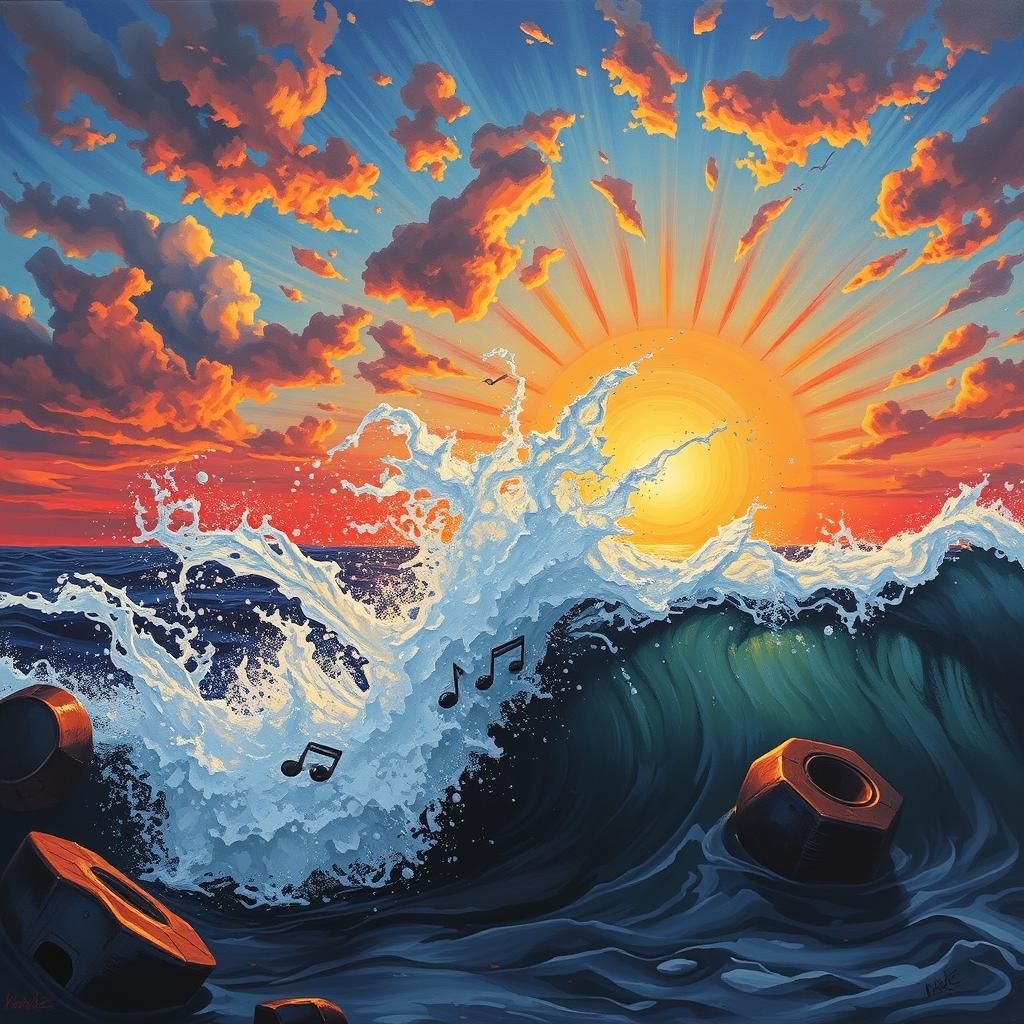 Psychedelic Sunset Splash in Oil Painting Style