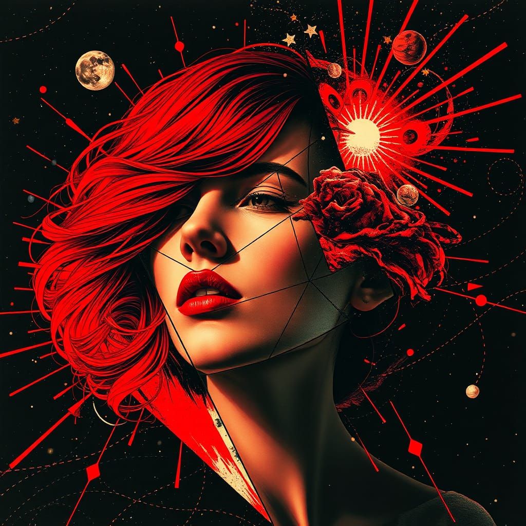 Geometric Portrait in Dada Style with Neon Accents