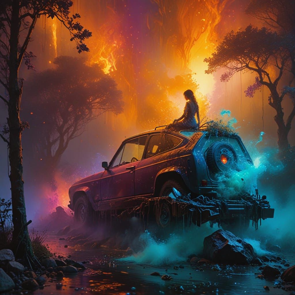 Whimsical Dreamscape Watercolor Scene at Dusk