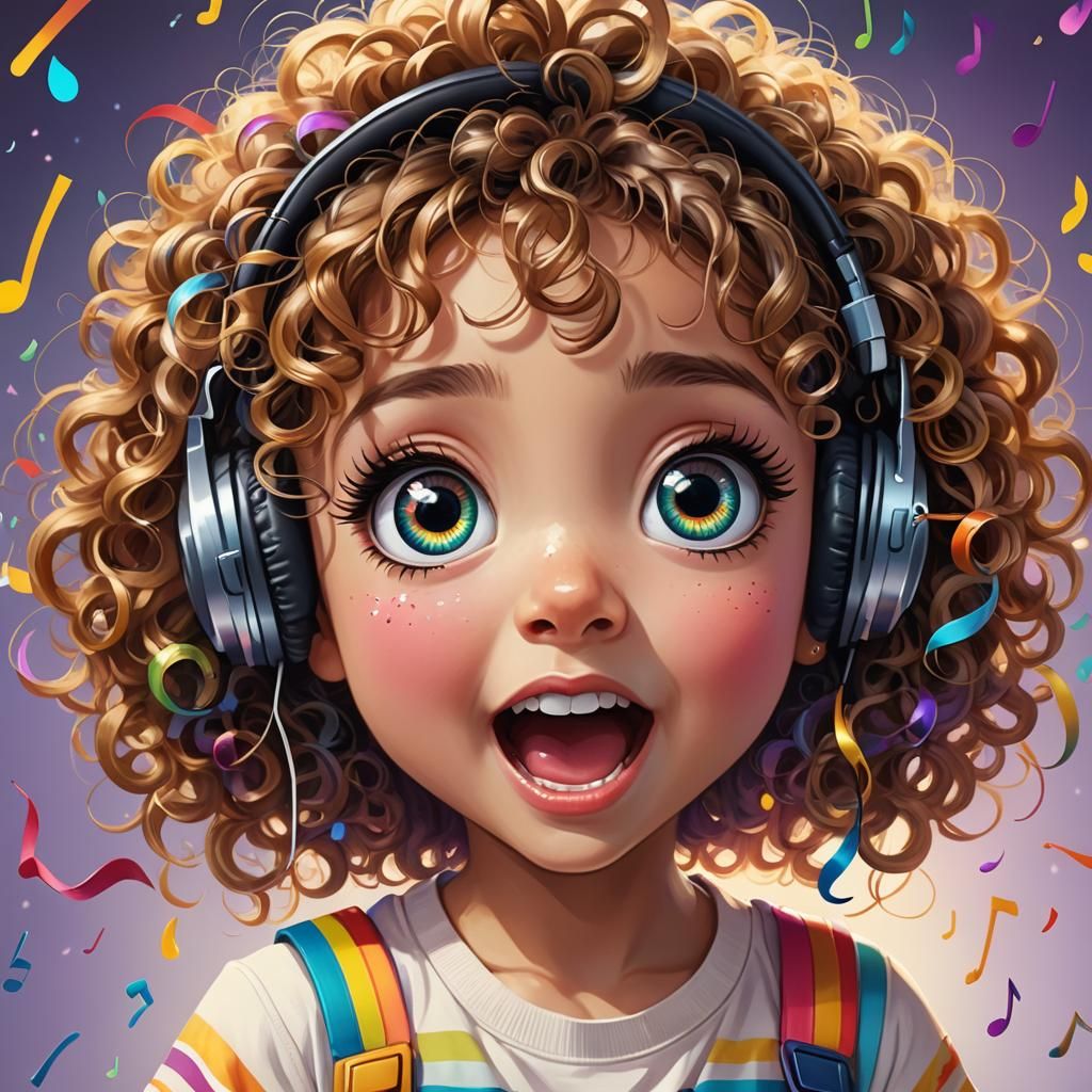 Colorful Chibi Child Listens to Music in Graffiti Art