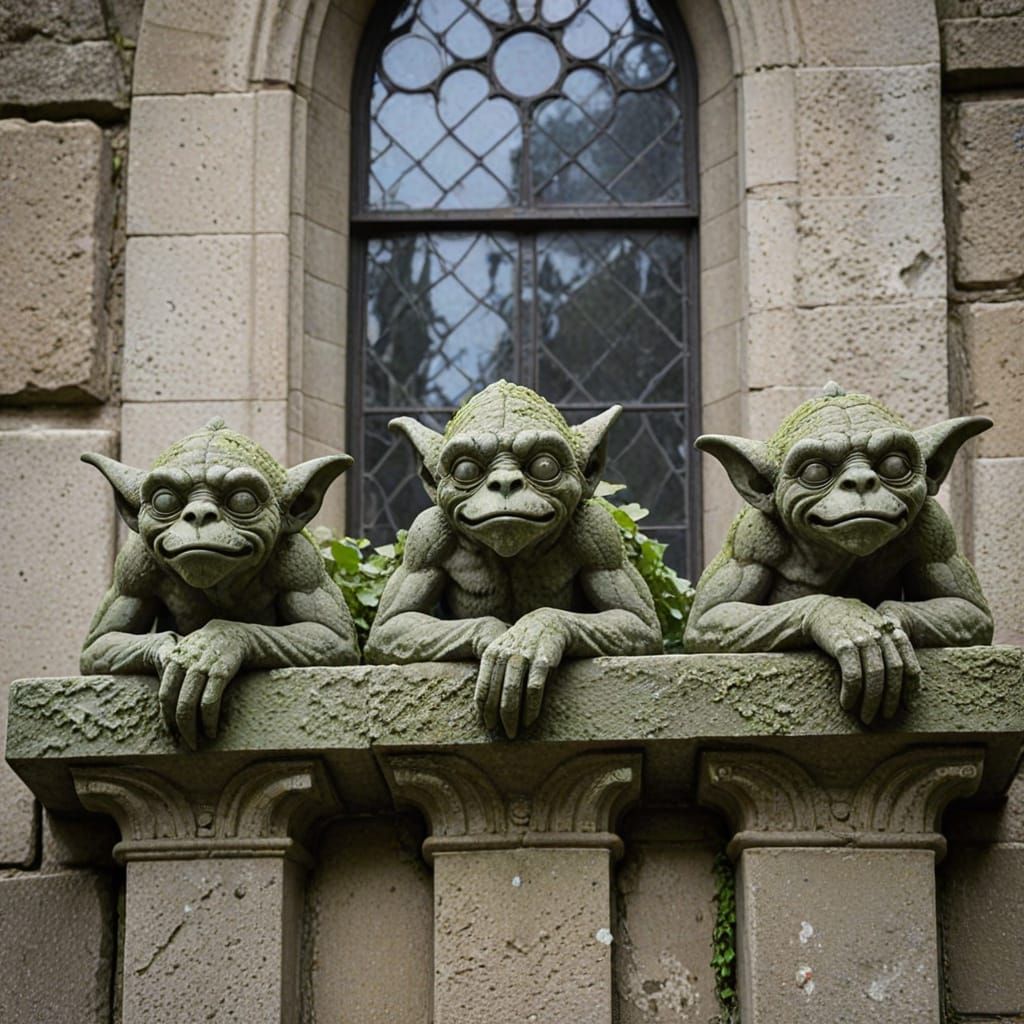Ancient Green Gargoyles Watch Over a Cathedral Interior