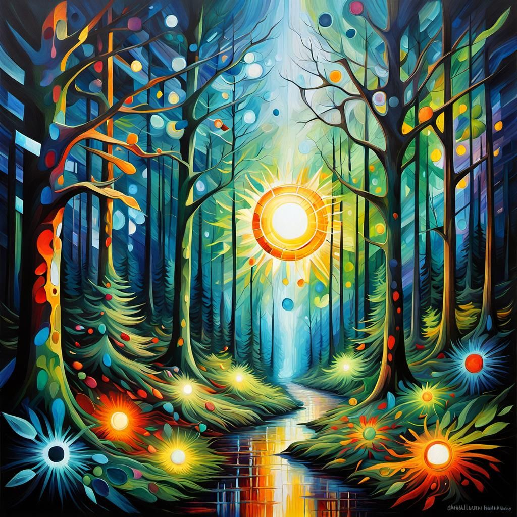 Surreal Forest Walk in Abstract Expressionist Style