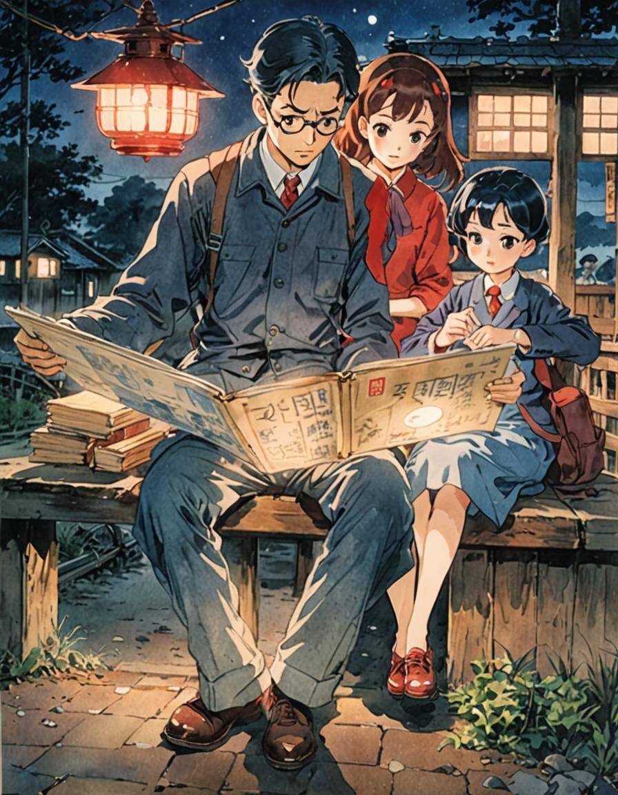 1950s Train Station Scene in Watercolor Style