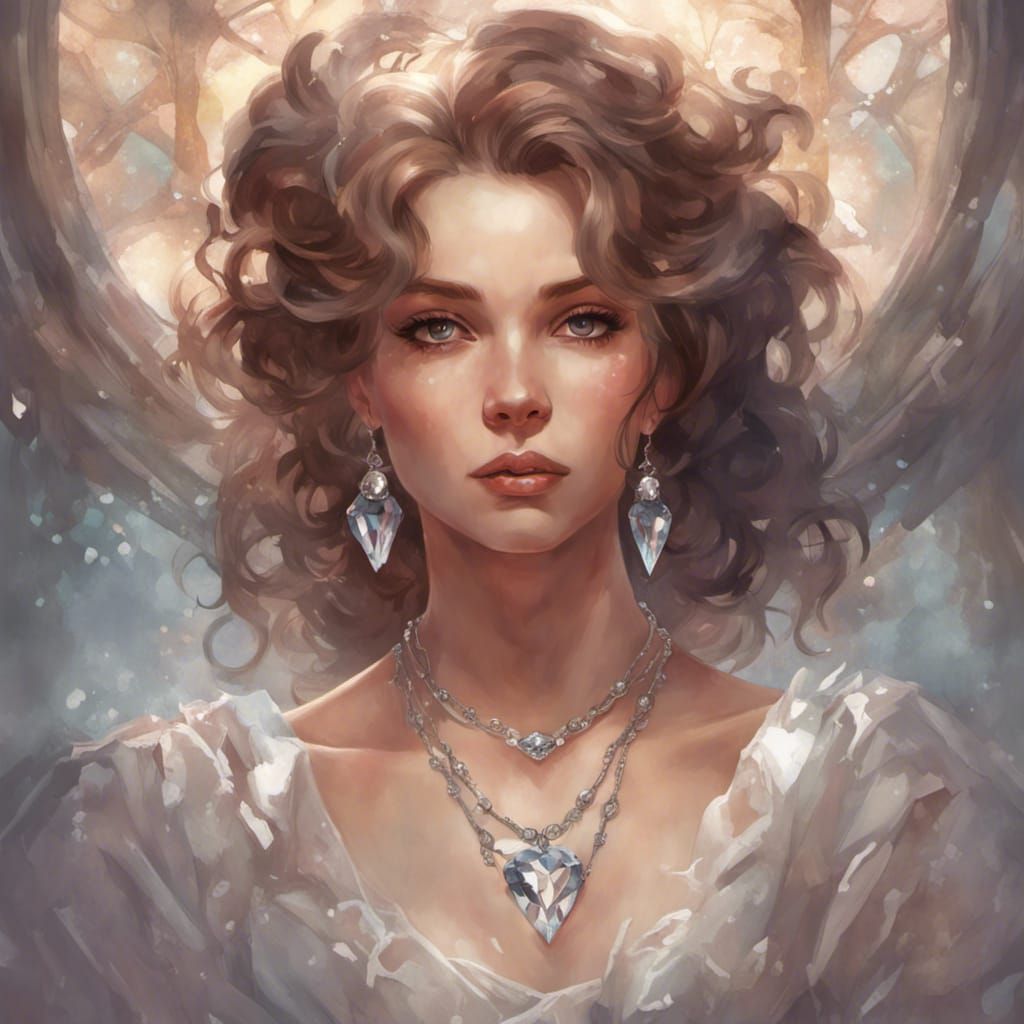Romantic Portrait of Woman with Diamond Heart Necklace
