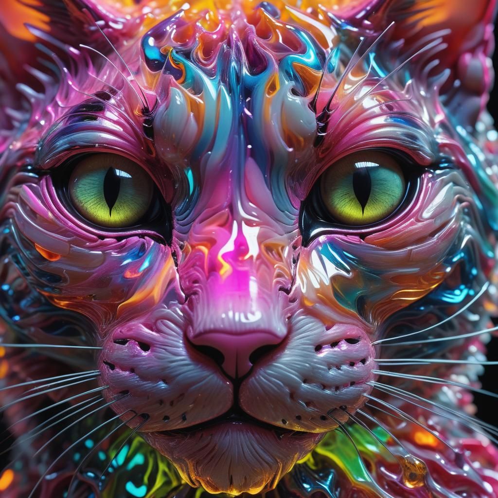 Glass Cat Face Macro in Vivid Neon Colors