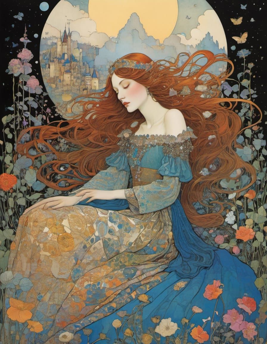 Sleeping Beauty in Art Nouveau Style