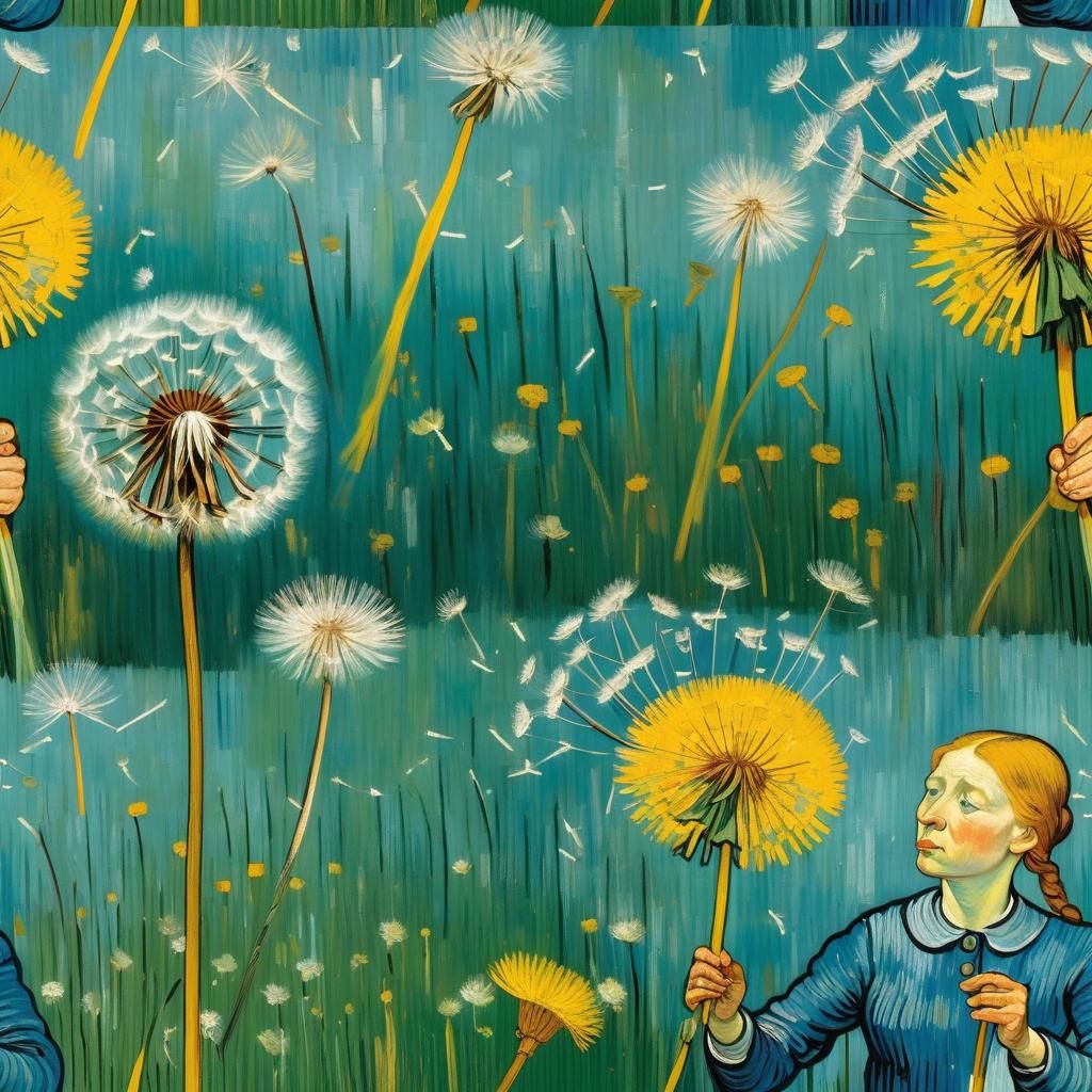 Girl with Dandelions in Post-Impressionist Style
