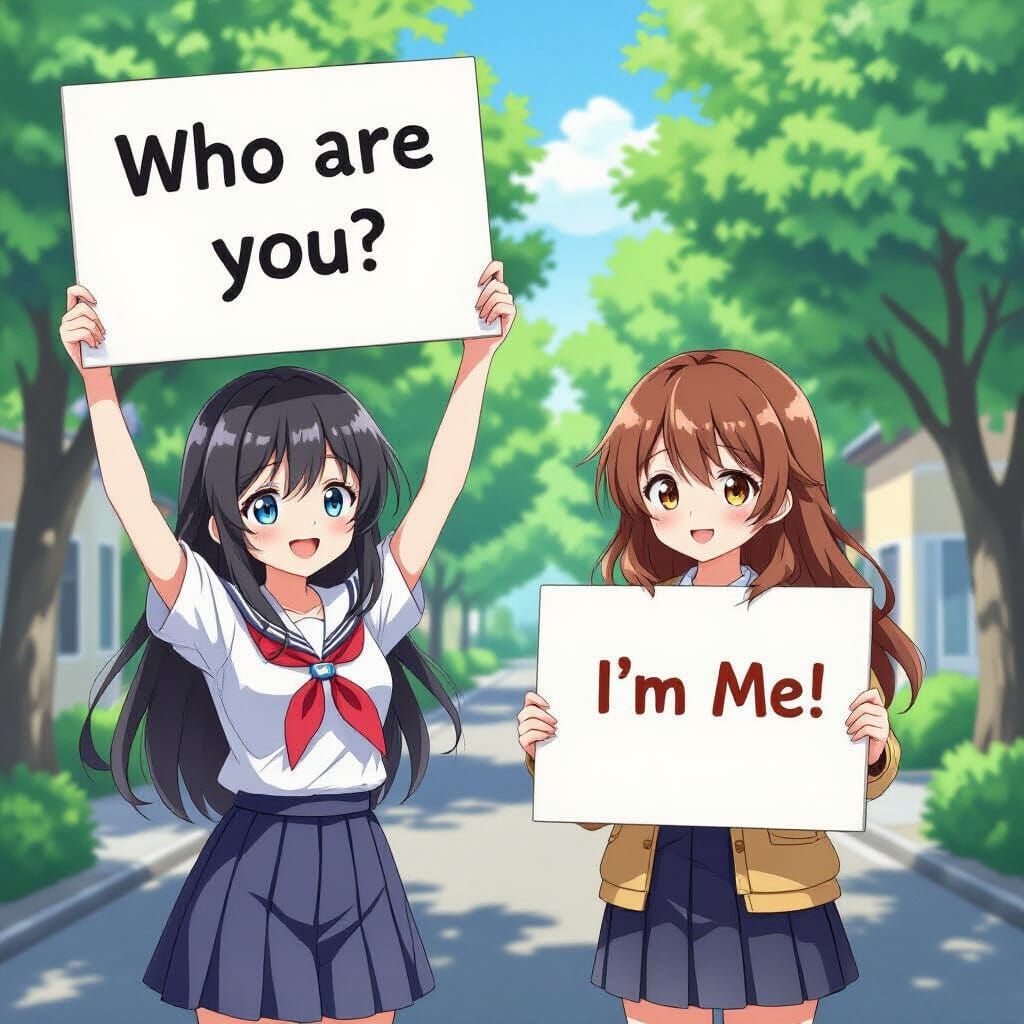 Anime Girls Exchange Signs in Playful Scene