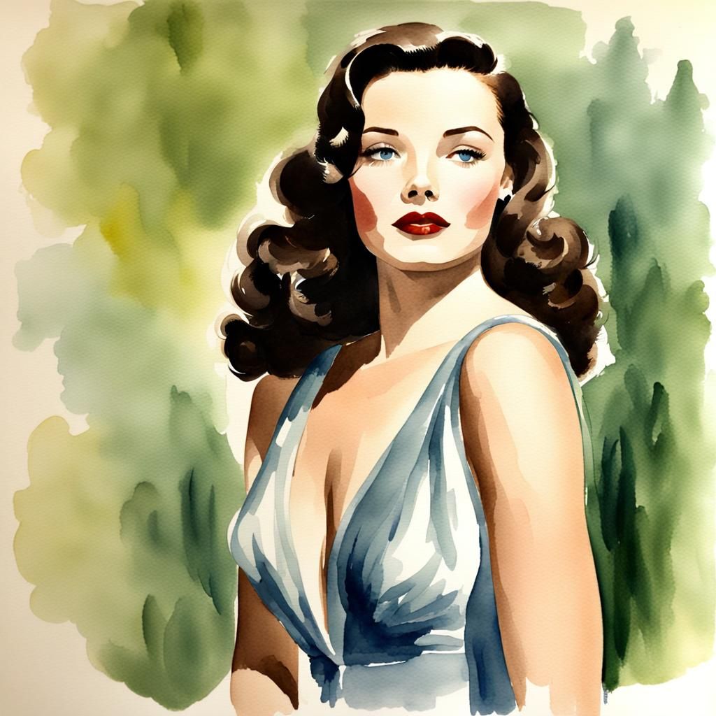 Watercolor Portrait of Gene Tierney
