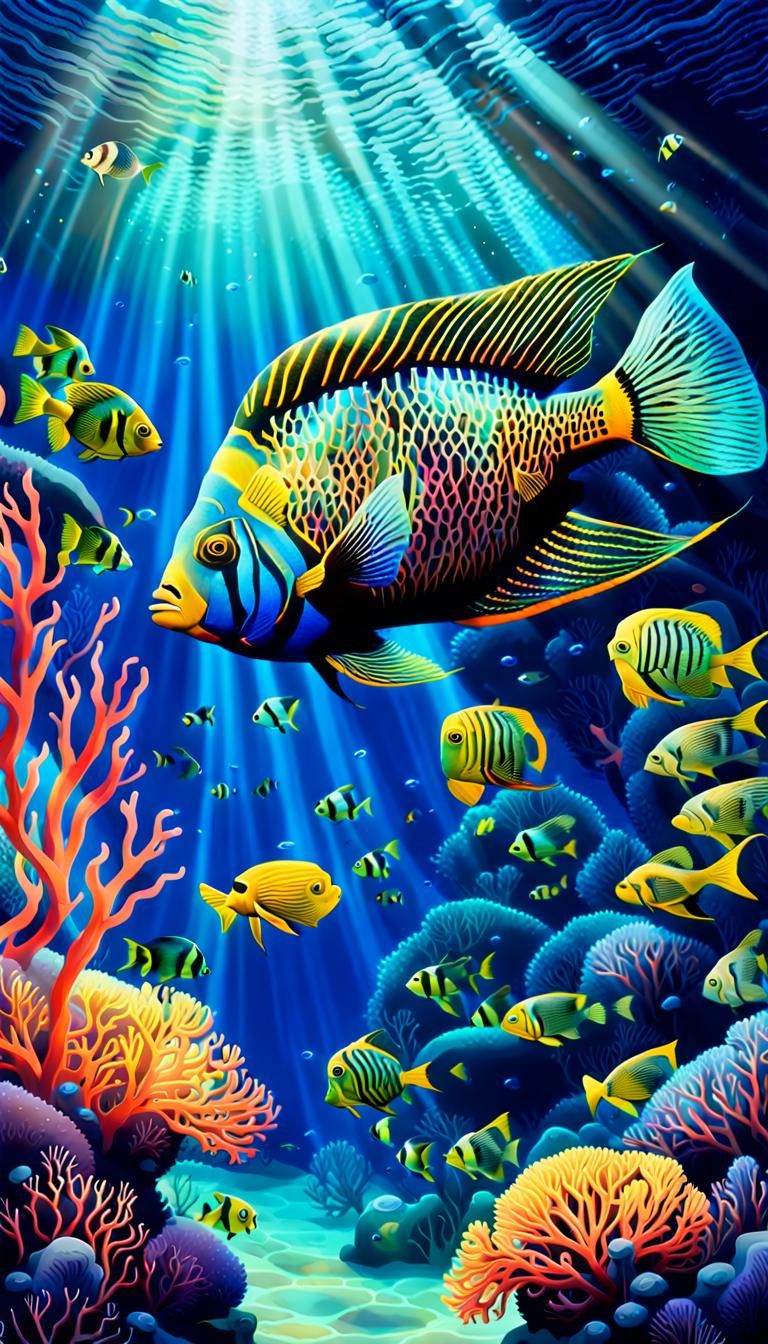 Vibrant Bioluminescent Coral Reef Concept Art