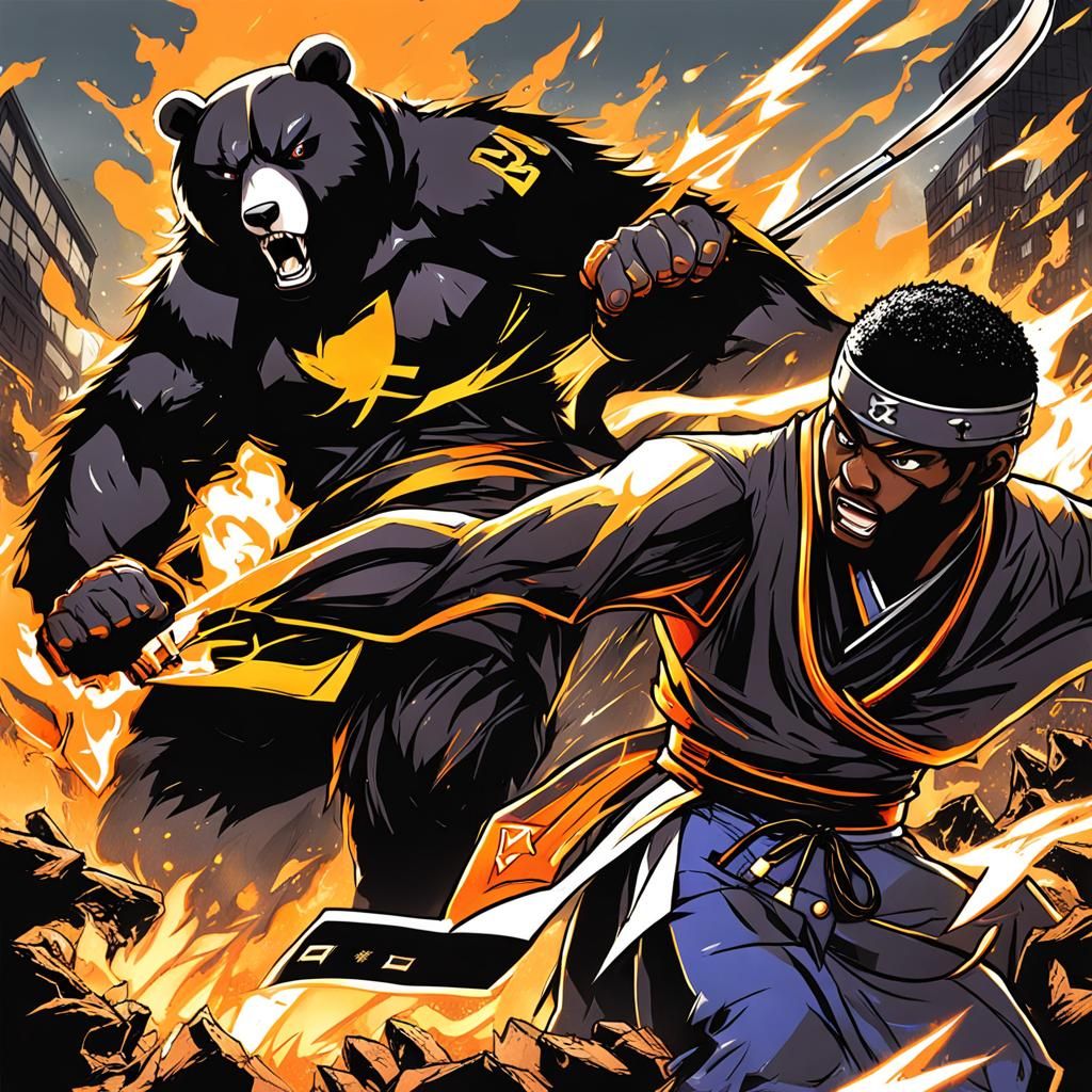 Jackie Robinson Battles Ninja Bear Demons in Anime Style