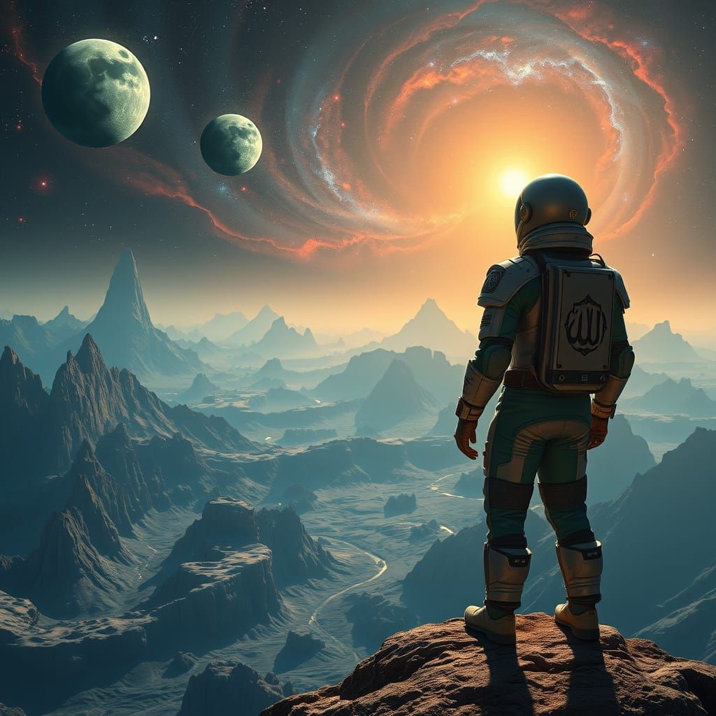 Space Explorer on Alien Planet in Photorealistic Style