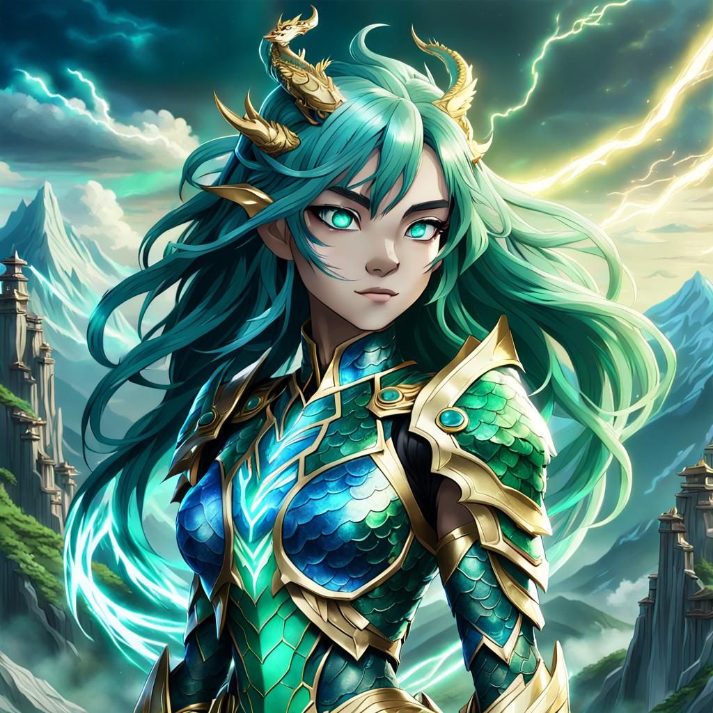 Dragon-Themed Anime Girl with Ethereal Wings