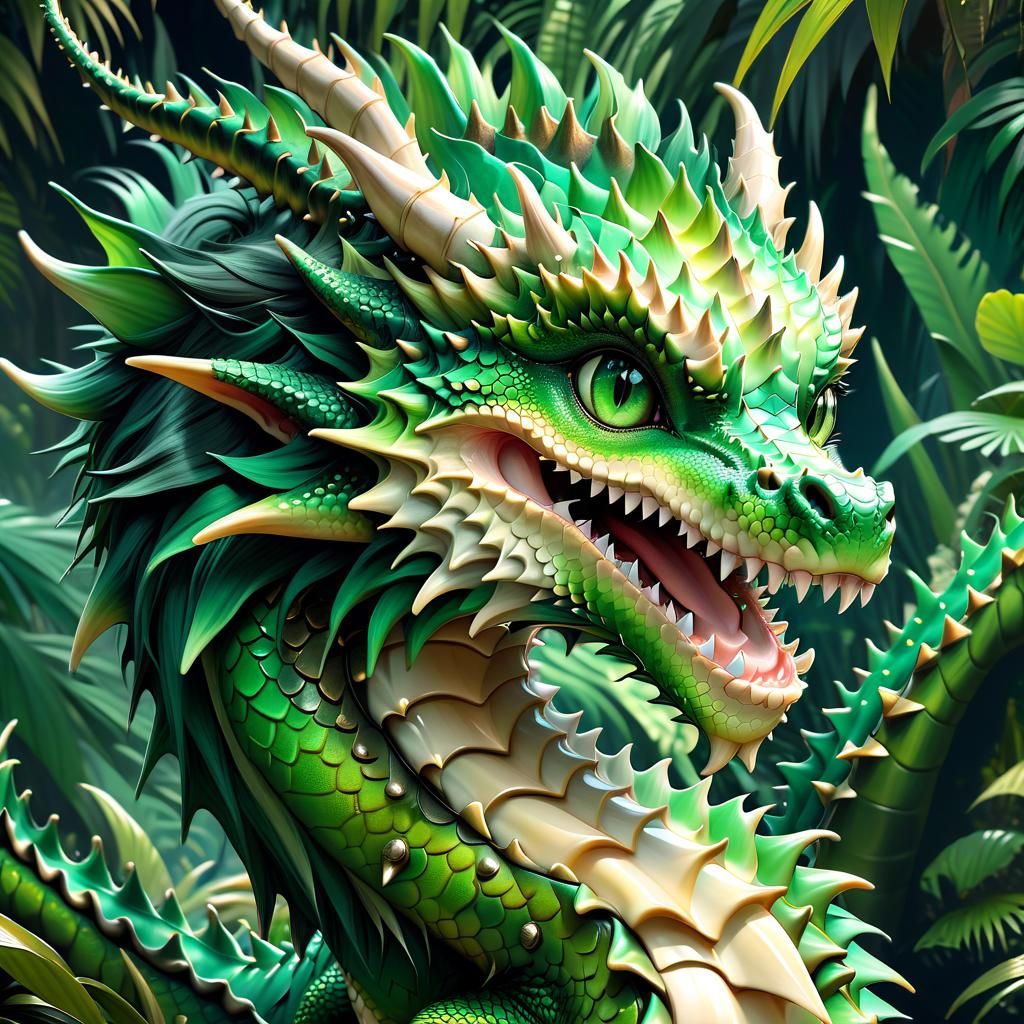 Adorable Jungle Dragon Portrait in Anime Style