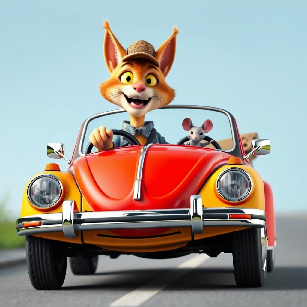 Cheerful Cat Cruises in Colourful Vintage VW