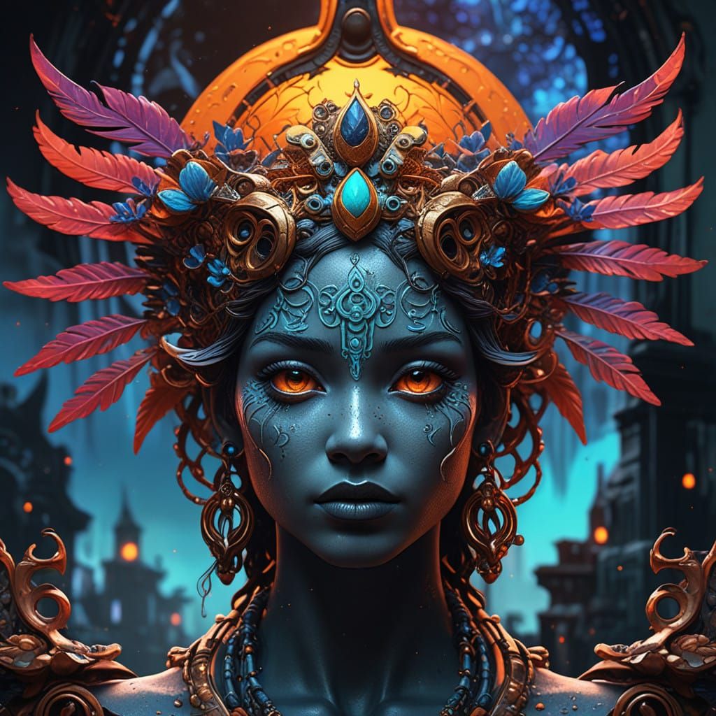 Ethereal Fantasy Being in Vibrant Art Nouveau Style Portrait