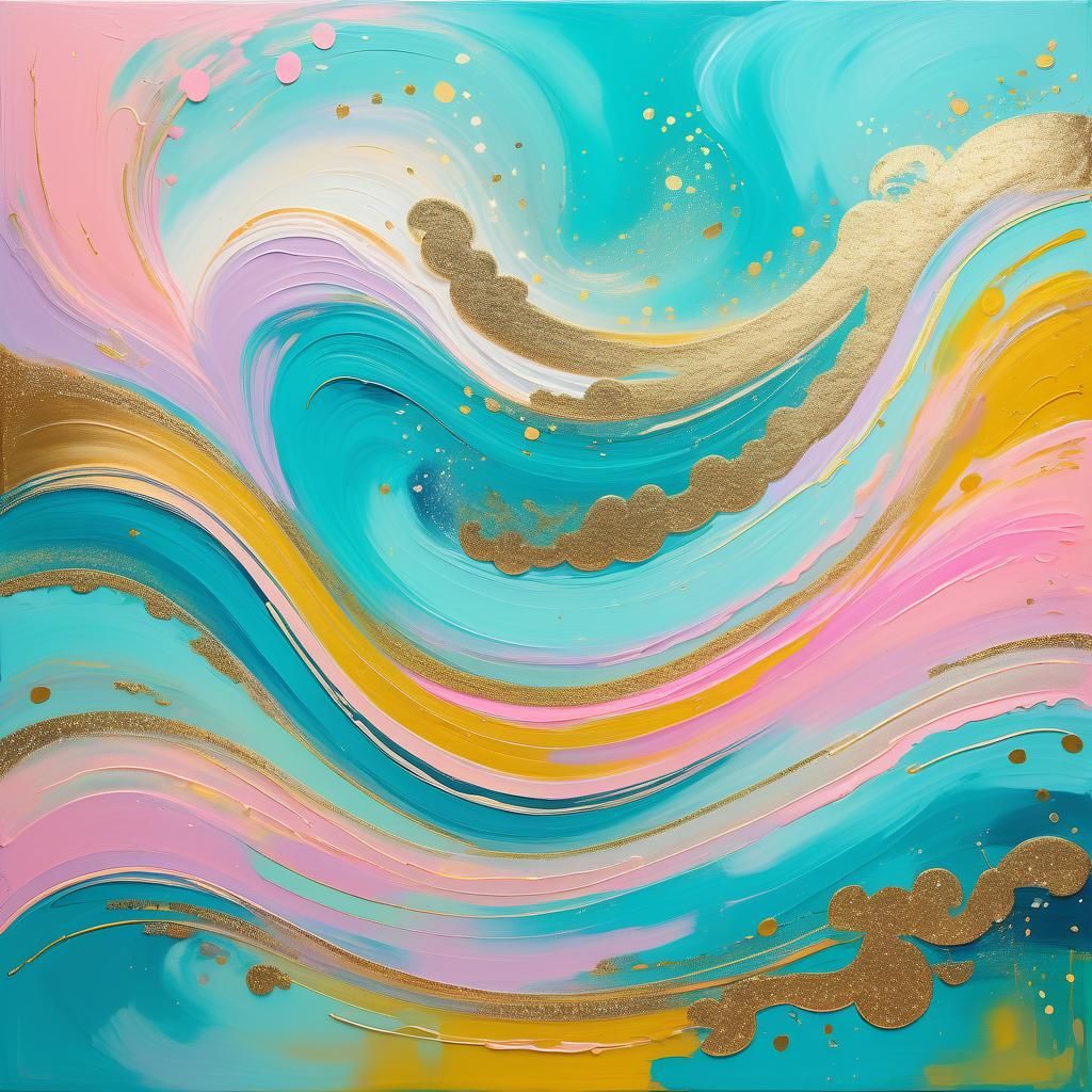 Abstract Expressionism in Pastel Colors with Golden Squiggle...