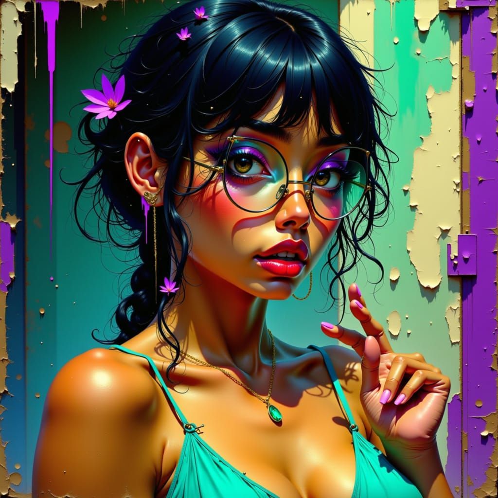 Sassy Woman in Aqua Dress, Comic Art Style