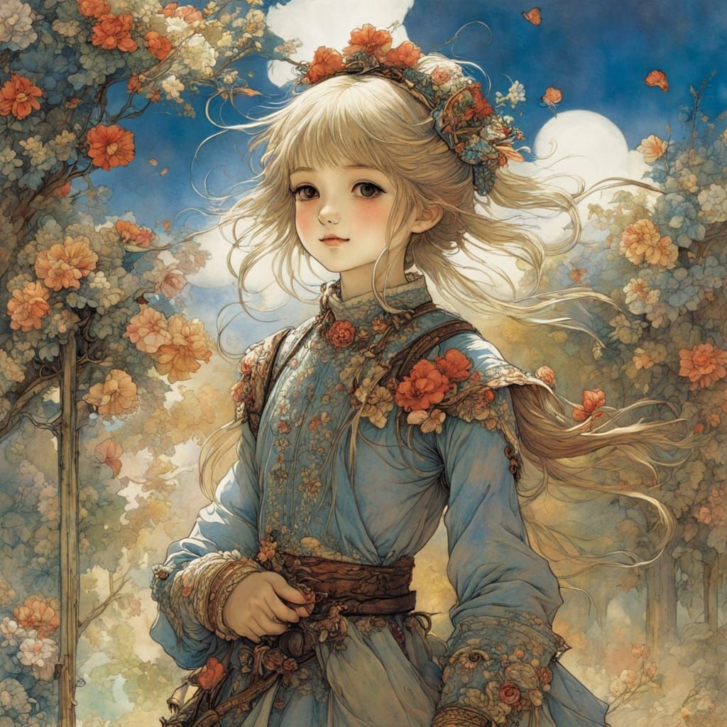 Cheerful Girl in Anime Style, Inspired by Rackham