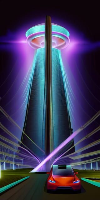 Futuristic City: Tesla Tower Powers Electric Cars