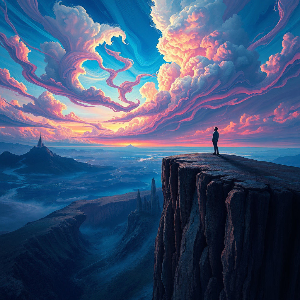 Dreamlike Cliffside: Surreal Clouds in Sapphire and Amethyst