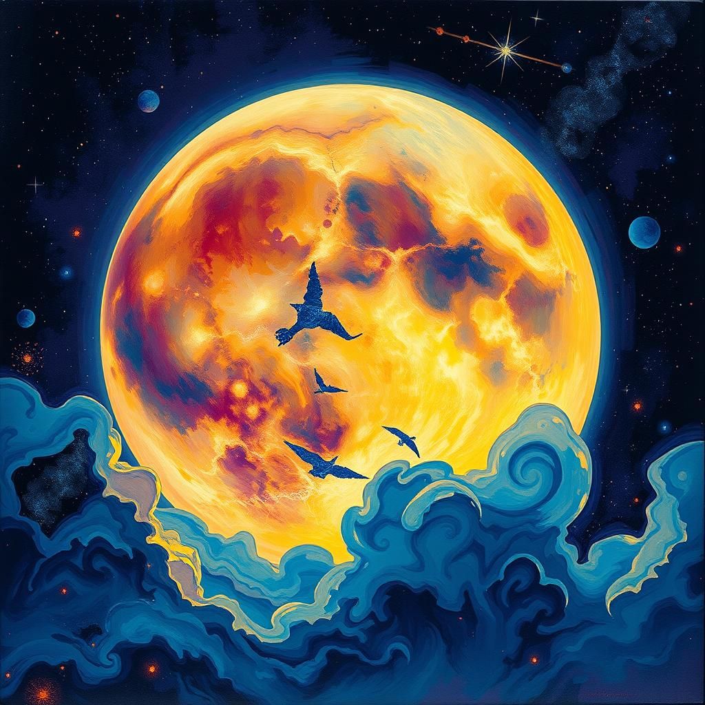 Cosmic Moon Melts into Starry Night: Holographic Art