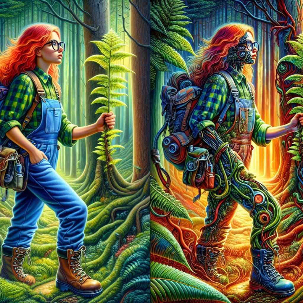 Mystical Woman Merges with Biomechanical Forest in Surreal O...