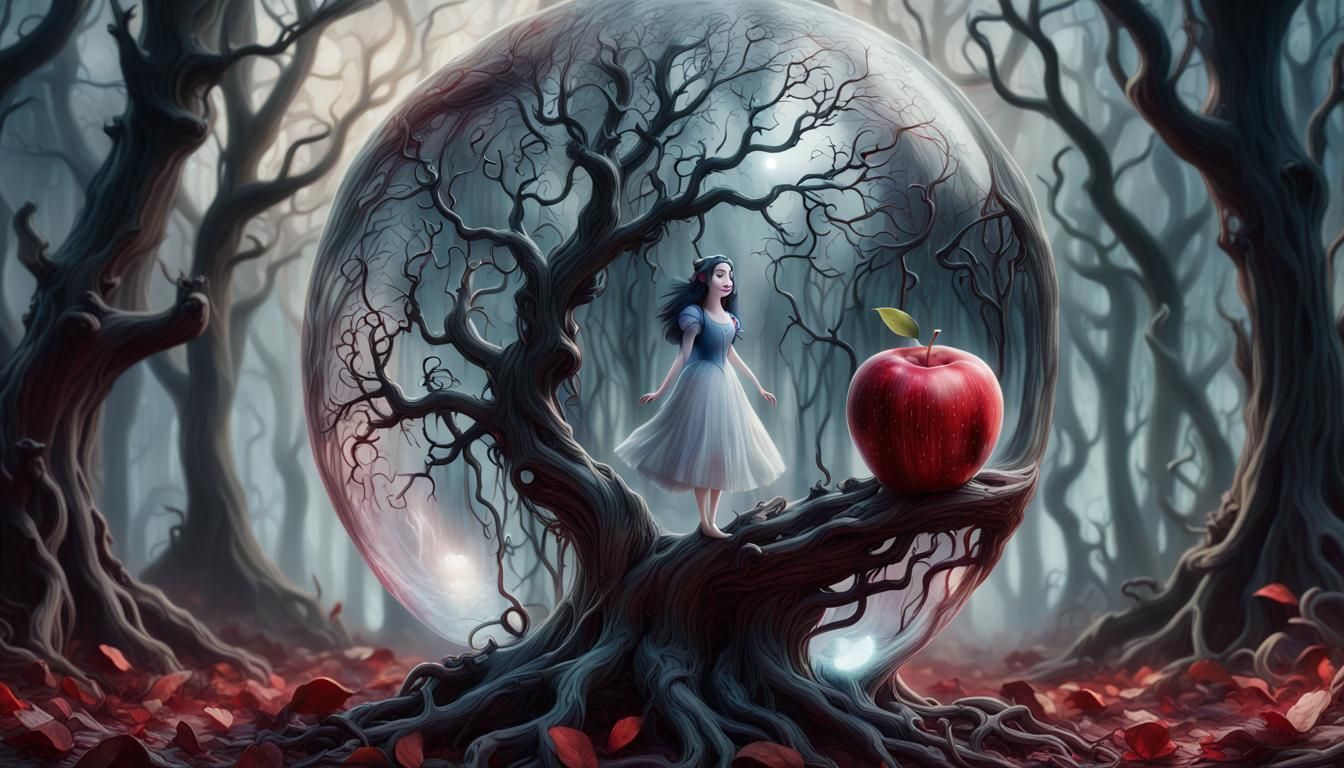 Ethereal Glass Apple in Dark Fantasy Woods