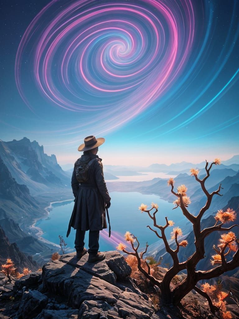 Alien Valley Landscape with Neon Clouds