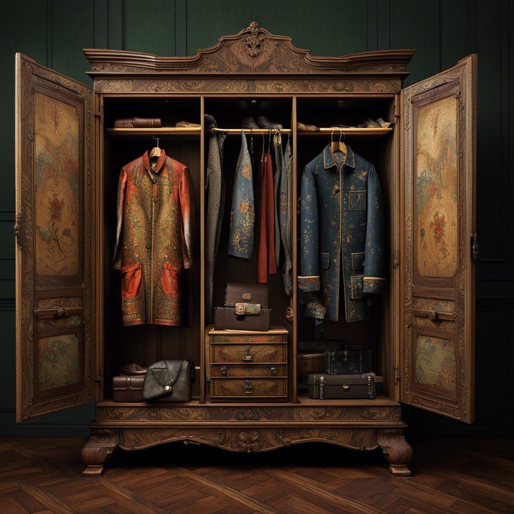 Vintage Wardrobe Through the Decades, Detailed Matte Paintin...