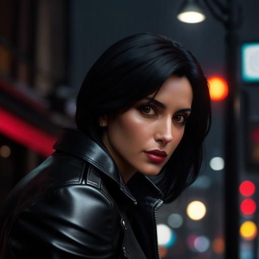 Beautiful Woman at Biker Bar in Hyperrealism Style