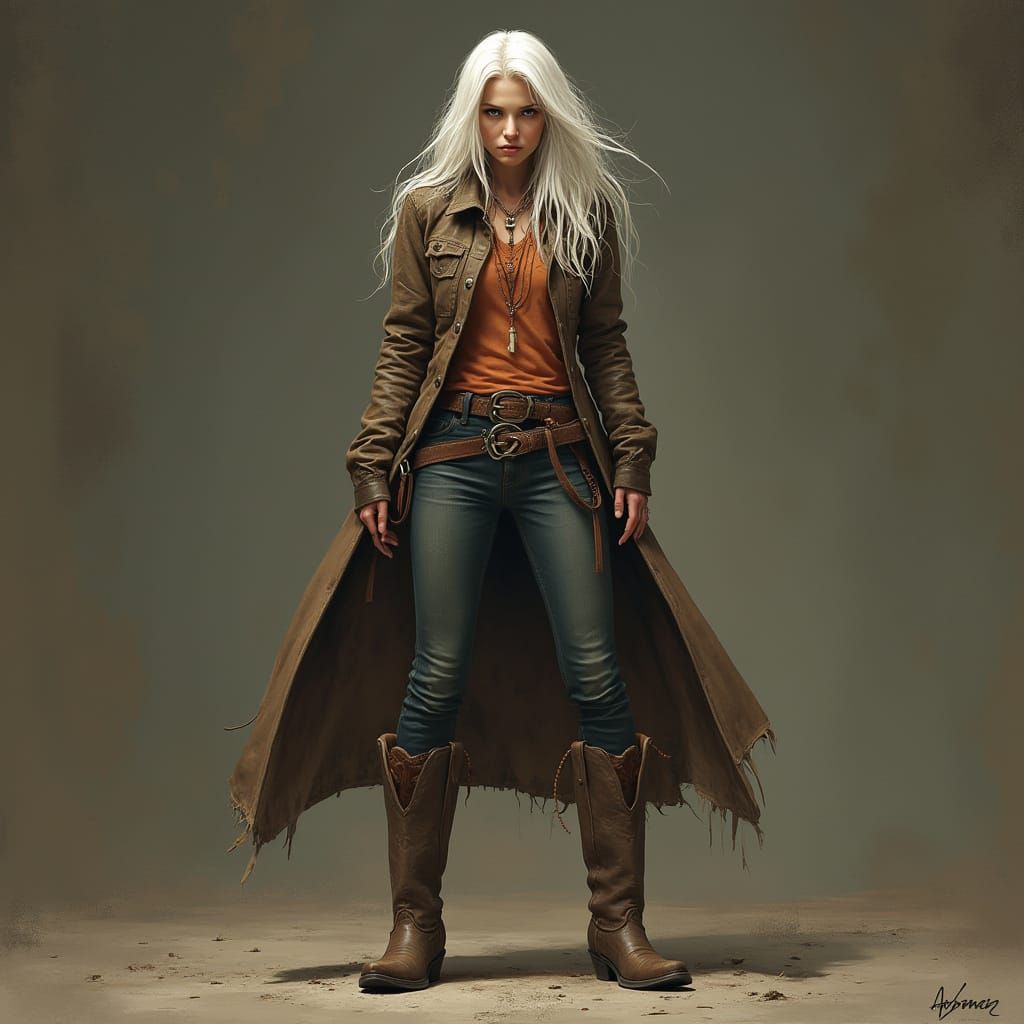 Cowgirl Illustration in Gritty, Dynamic Style