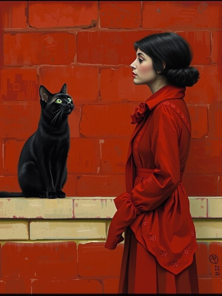 Serene Woman in Contemplation with Majestic Cat in Cozy Atmo...